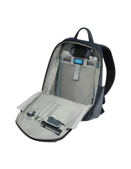 Piquadro Russel Small Leather Backpack Laptop & iPad Holder, blue