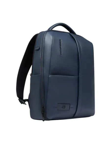 Piquadro Russel Leather 14" Laptop Backpack with RFID & Anti-Theft, blue