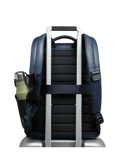 Piquadro Russel Leather 14" Laptop Backpack with RFID & Anti-Theft, blue