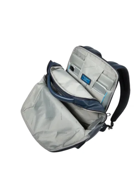 Piquadro Russel 14" Laptopfach-Rucksack aus Leder mit RFID, Anti-Diebstahl, blau
