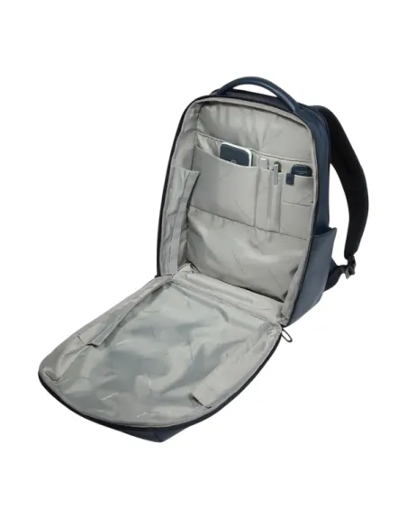 Piquadro Russel 14" Laptopfach-Rucksack aus Leder mit RFID, Anti-Diebstahl, blau