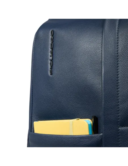 Piquadro Russel Leather 14" Laptop Backpack with RFID & Anti-Theft, blue