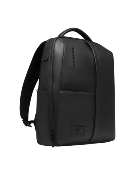 Piquadro Russel Leather 14" Laptop Backpack with RFID & Anti-Theft, black