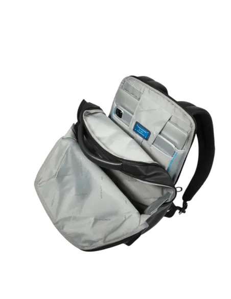 Piquadro Russel 14" Laptopfach-Rucksack aus Leder mit RFID, Anti-Diebstahl, schwarz