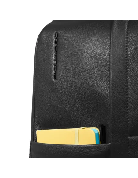 Piquadro Russel 14" Laptopfach-Rucksack aus Leder mit RFID, Anti-Diebstahl, schwarz