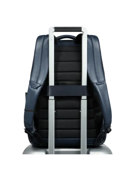 Piquadro Russel Travel 15.6" Laptop & iPad Backpack in Leather, blue