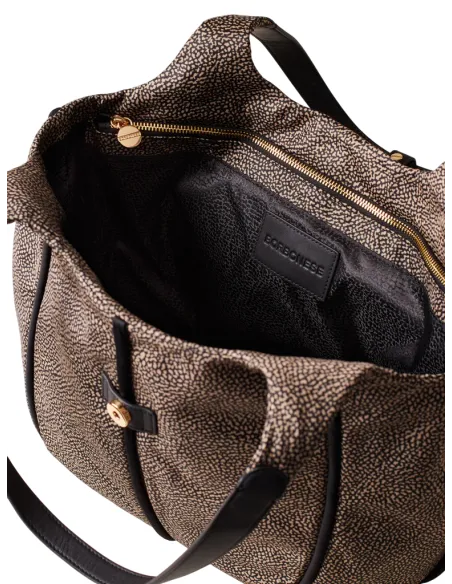 Borbonese Cottage Medium Shopper aus recyceltem Stoff und Leder