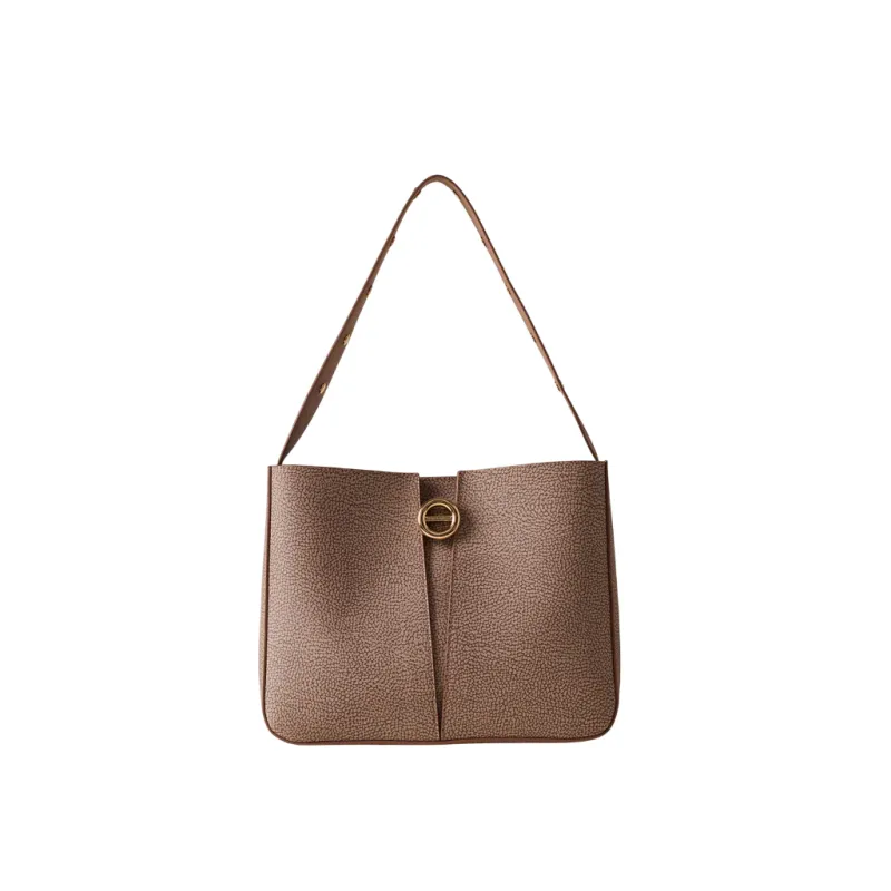Borbonese Tulip Shoulder Bag in Coated Canvas and...
