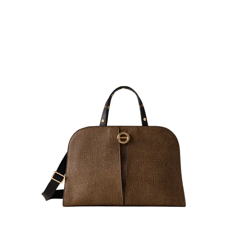 Borsa a bauletto m Borbonese, op naturale-nero