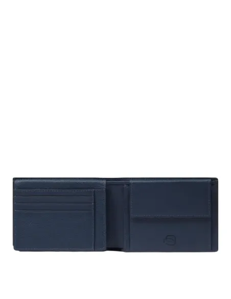 Piquadro Russel Men's Leather Wallet with RFID and Coin Pocket, blue