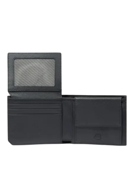 Piquadro Russel Compact Men's Wallet in Leather with Coin Pocket and ID Window, black