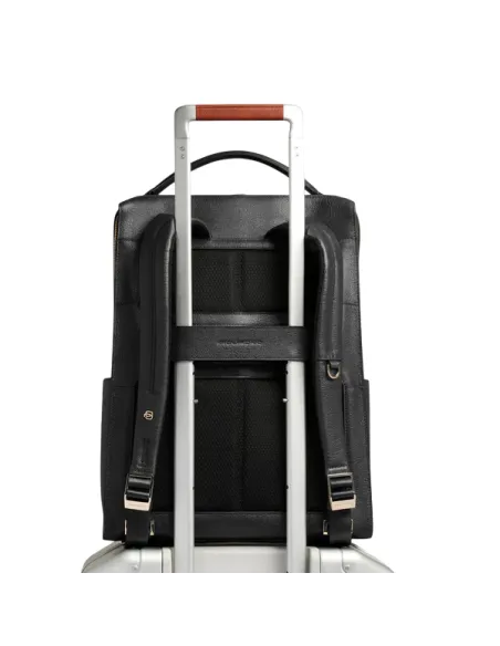 Piquadro Patricia Women's Leather Backpack with 15.6" Laptop Slot, USB and Anti-Theft Lock, black