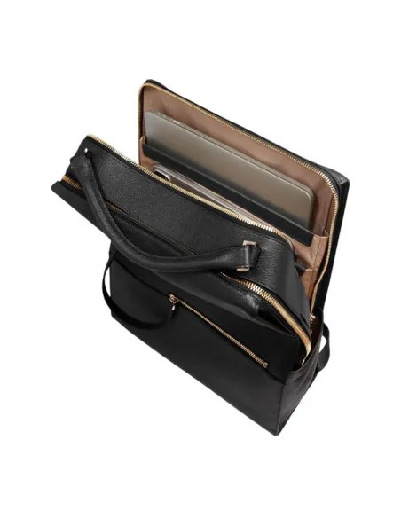 Piquadro Patricia Women's Leather Backpack with 15.6" Laptop Slot, USB and Anti-Theft Lock, black