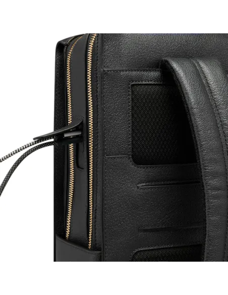 Piquadro Patricia Women's Leather Backpack with 15.6" Laptop Slot, USB and Anti-Theft Lock, black