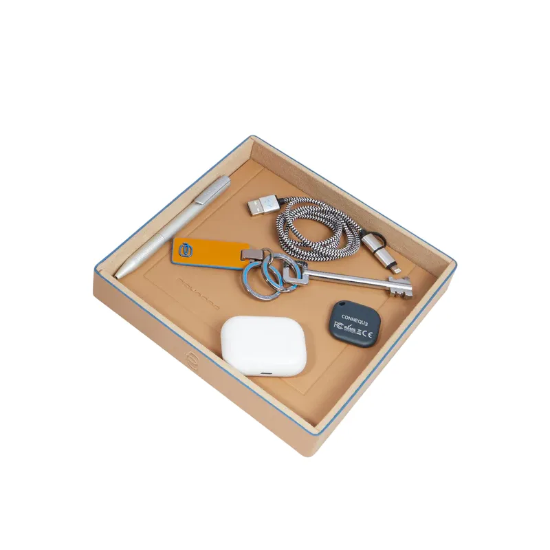 Piquadro Leather Valet Tray, Elegant and Functional Desk...