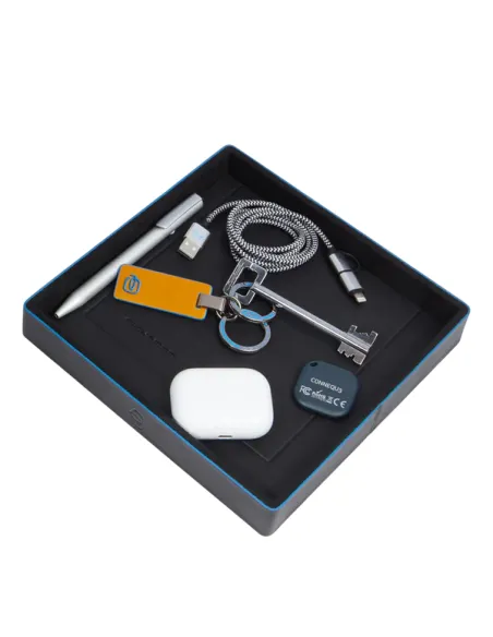 Piquadro Leather Valet Tray, Elegant and Functional Desk Accessory, black