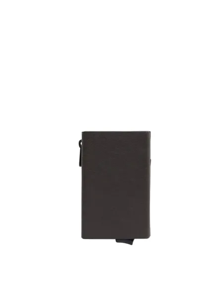 Porta banconote e carte di credito in metallo e pelle con zip per monete Piquadro Harper, blu-moro