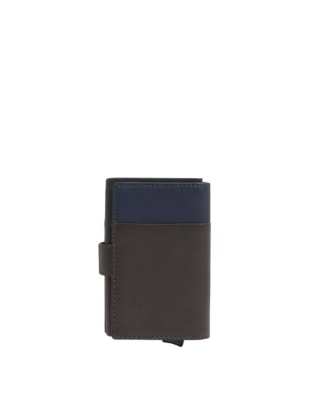 Porta banconote carte di credito in metallo e pelle Piquadro Harper, blu-moro