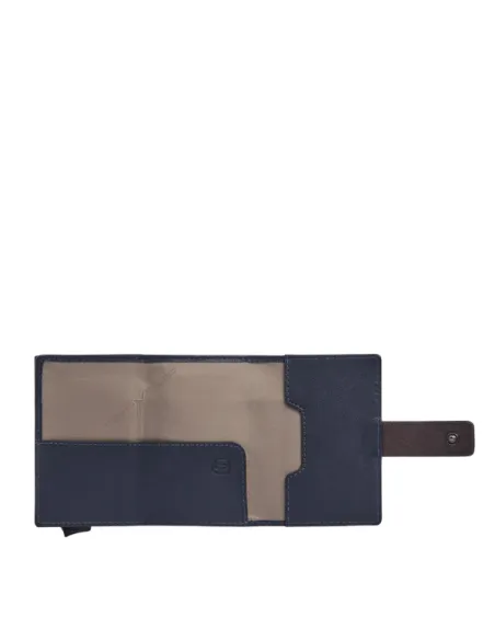 Porta banconote carte di credito in metallo e pelle Piquadro Harper, blu-moro
