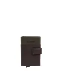 Piquadro Harper Card Holder and Banknote slot, Metal and Leather RFID-Protected, green-brown