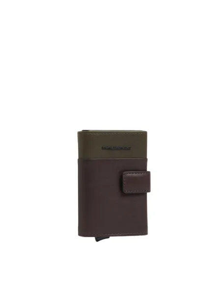 Piquadro Harper Card Holder and Banknote slot, Metal and Leather RFID-Protected, green-brown