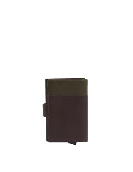 Piquadro Harper Card Holder and Banknote slot, Metal and Leather RFID-Protected, green-brown