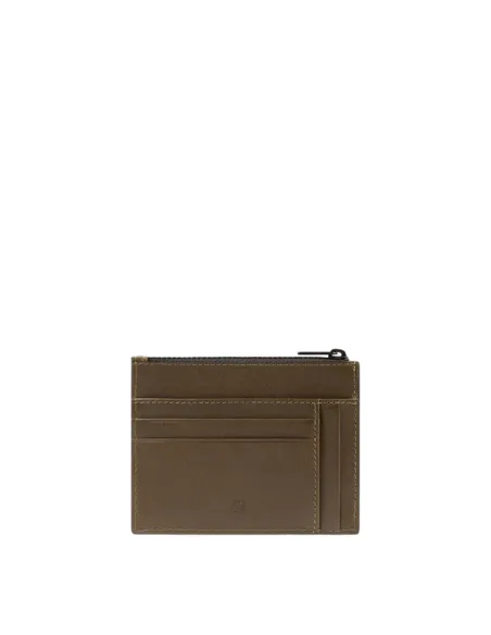 Piquadro Harper Slim Leather Credit Card Holder for Men with Coin Pocket and RFID Protection, green-brown