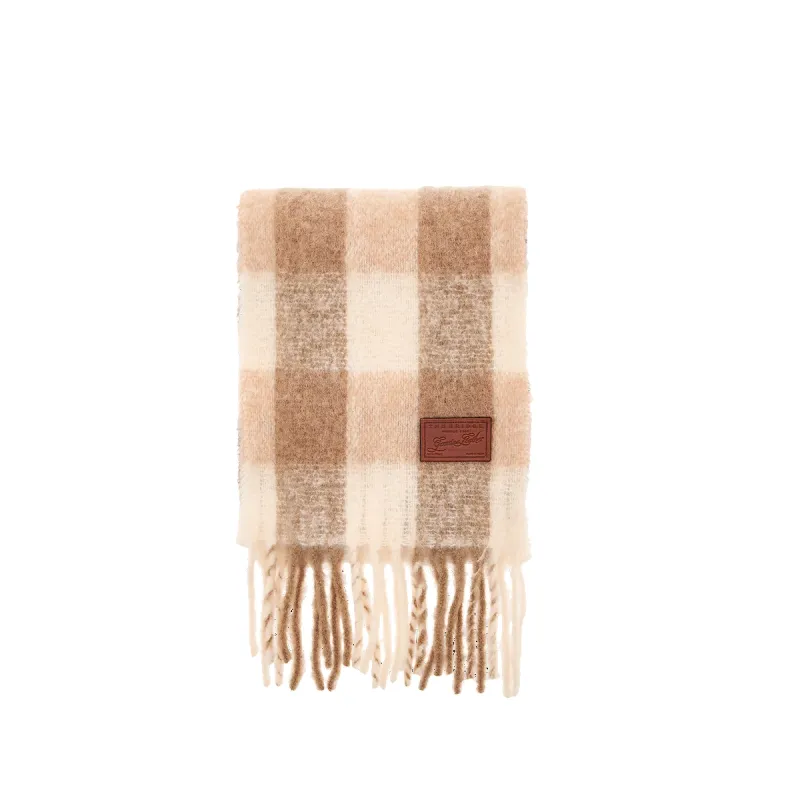 The Bridge wool scarf with fringes, natural-brown check