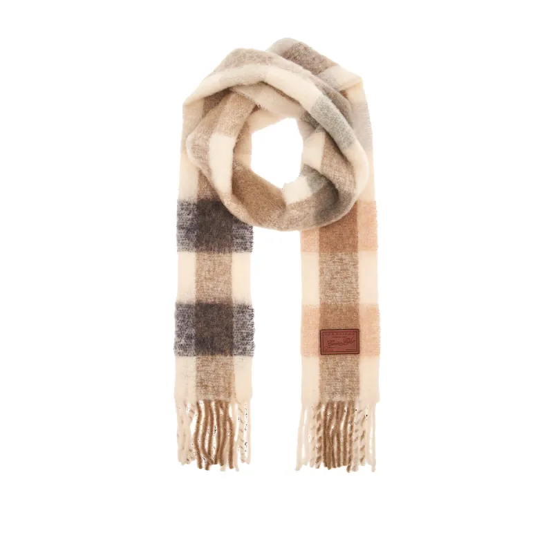 The Bridge wool scarf with fringes, natural-brown check 2