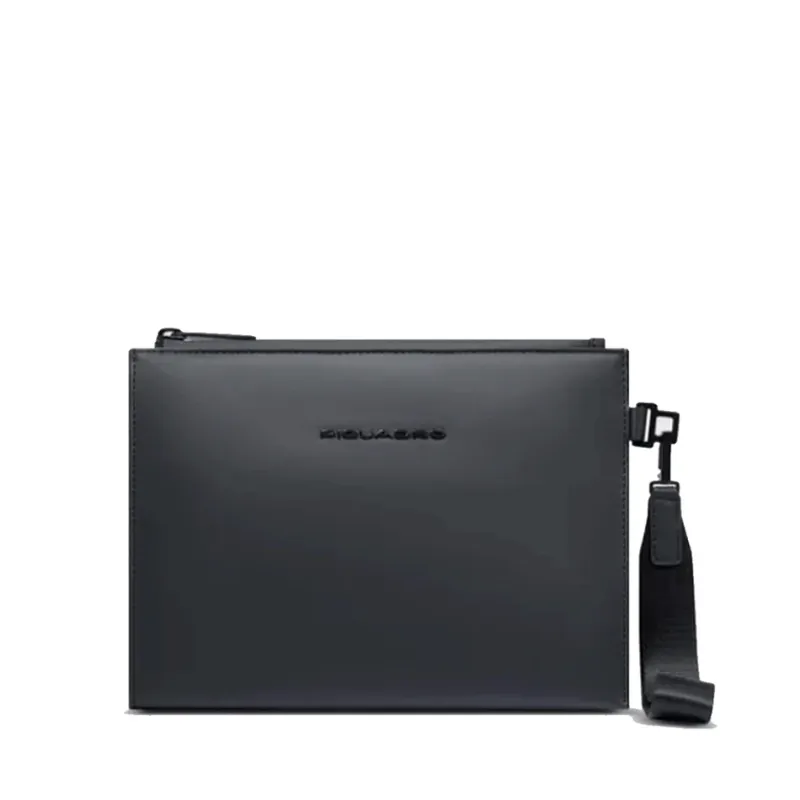 Piquadro Corner Small Flat Pouch in Waterproof Fabric, black