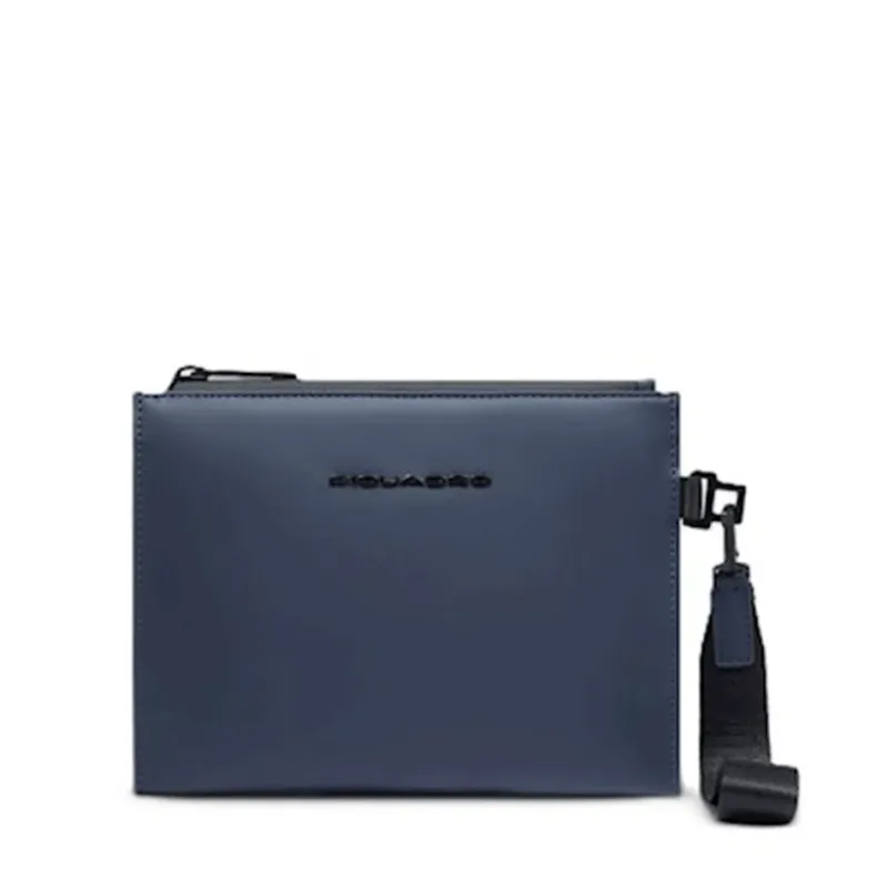 Piquadro Corner Small Flat Pouch in Waterproof Fabric, blue