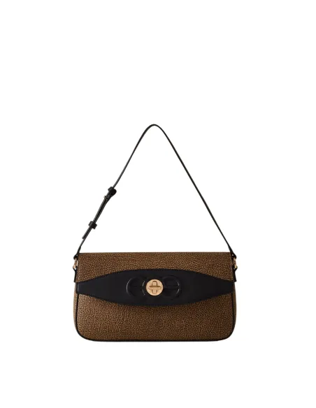 Borbonese Moonlight Medium Shoulder Bag in OP Canvas & Leather
