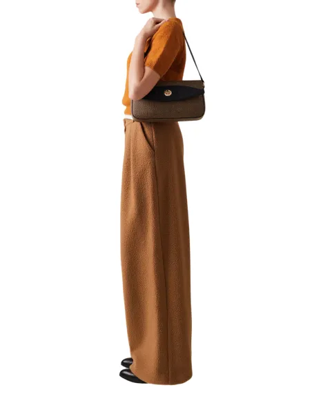 Borbonese Moonlight Medium Shoulder Bag in OP Canvas & Leather