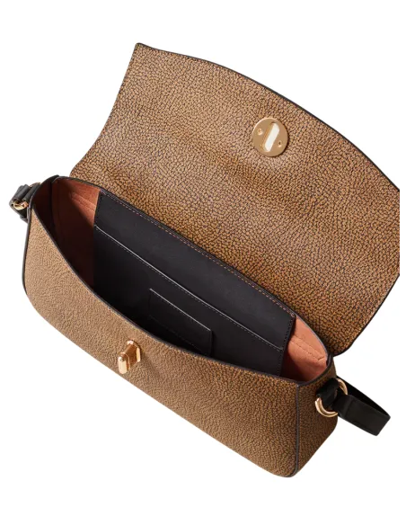 Borbonese Moonlight Medium Shoulder Bag in OP Canvas & Leather