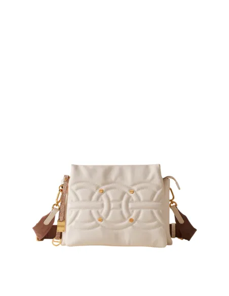 Borsa a tracolla in vitello e agnello smerigliato Borbonese, alabastro