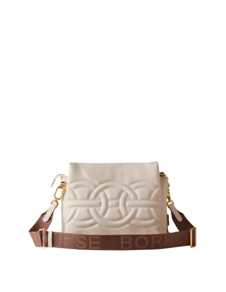 Borsa a tracolla in vitello e agnello smerigliato Borbonese, alabastro