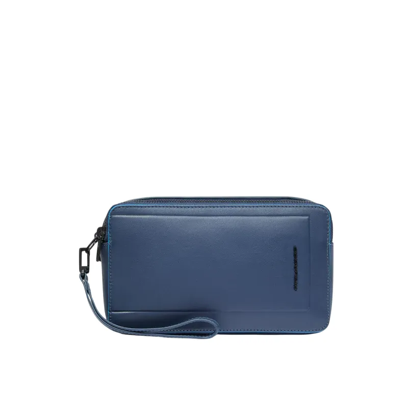 Pochette in pelle a due comparti Piquadro Atlas, blu