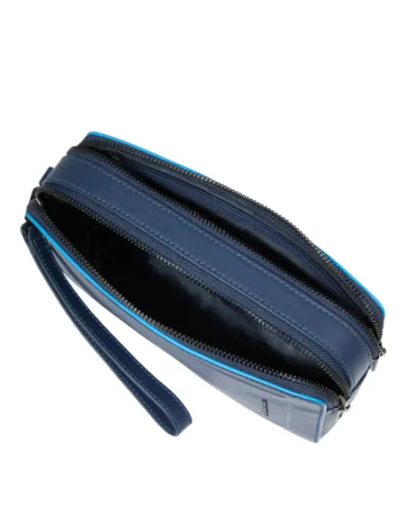 Pochette in pelle a due comparti Piquadro Atlas, blu