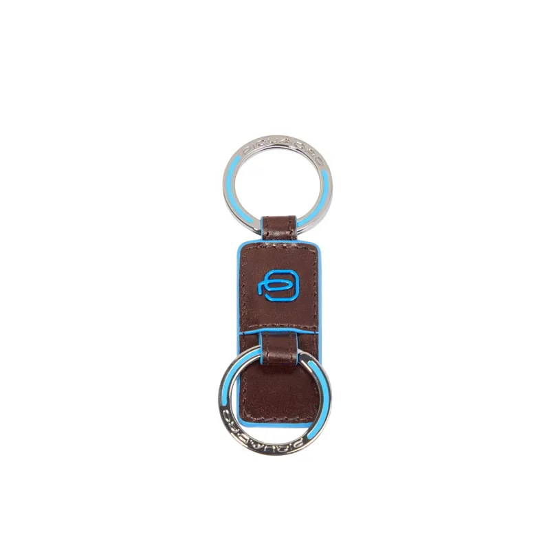 Leather keyring with two rings, dark brown 2