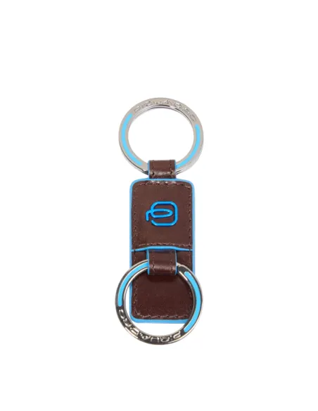 Leather keyring with two rings, dark brown