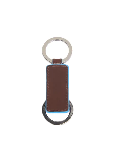 Leather keyring with two rings, dark brown