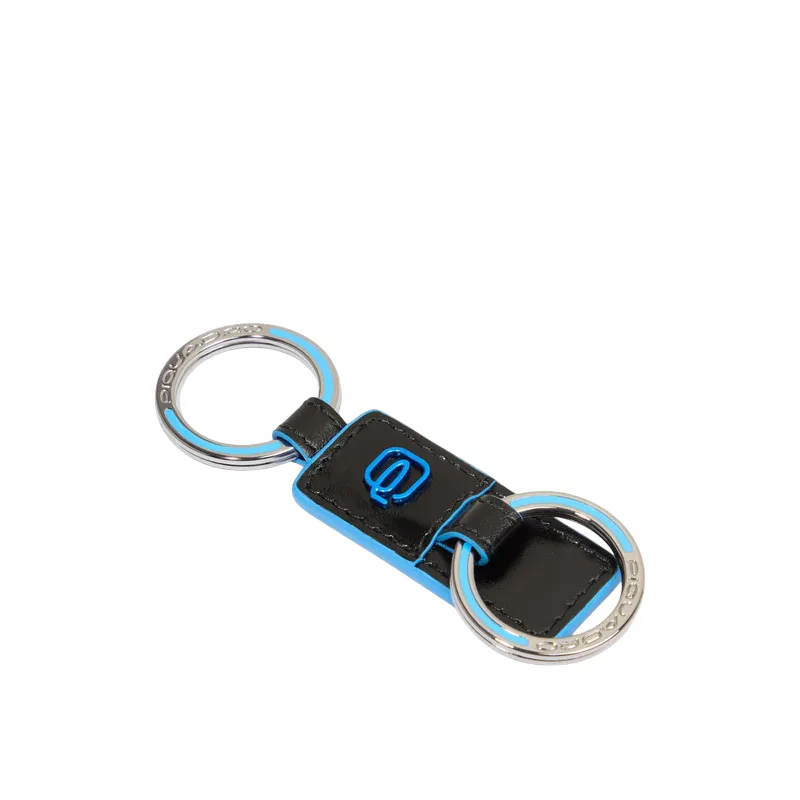 Leather keyring with two rings, black