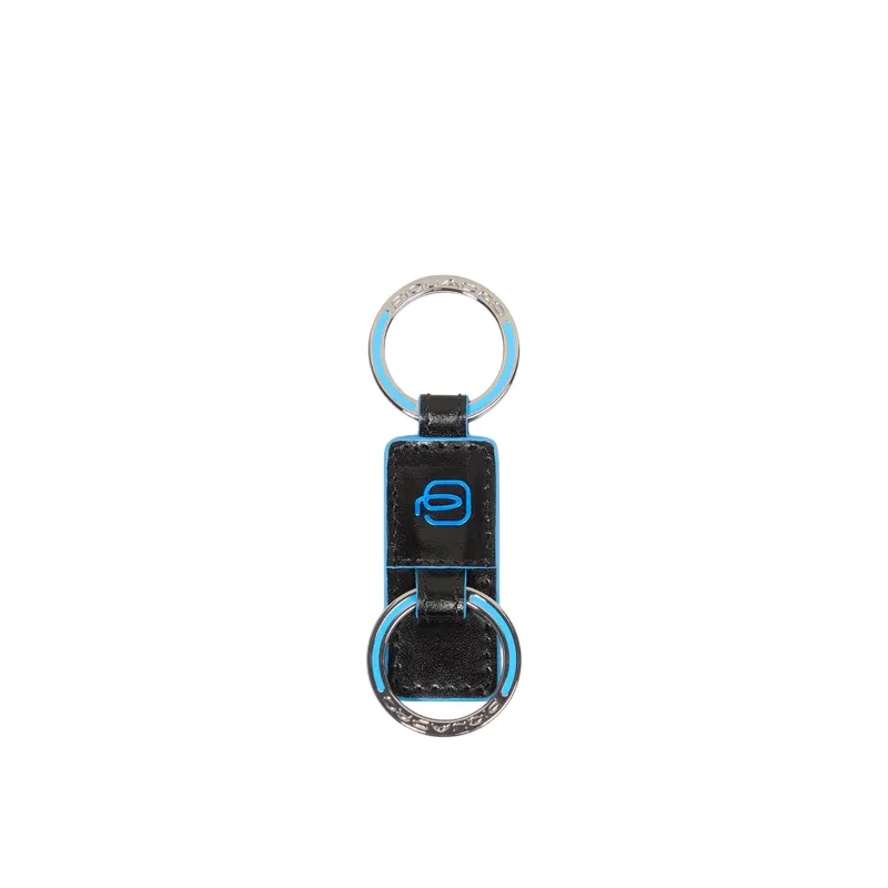 Leather keyring with two rings, black 2