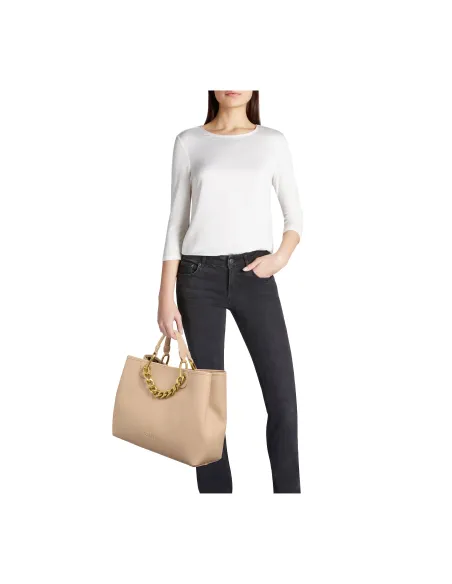 Borsa donna con accessorio in catena Bracciali Beth Jewels, beige