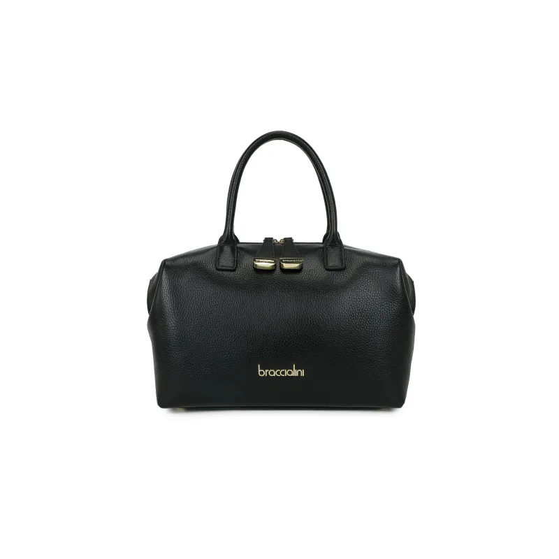 Braccialini Sara Leather Bowler Bag, Minimal Elegance, black