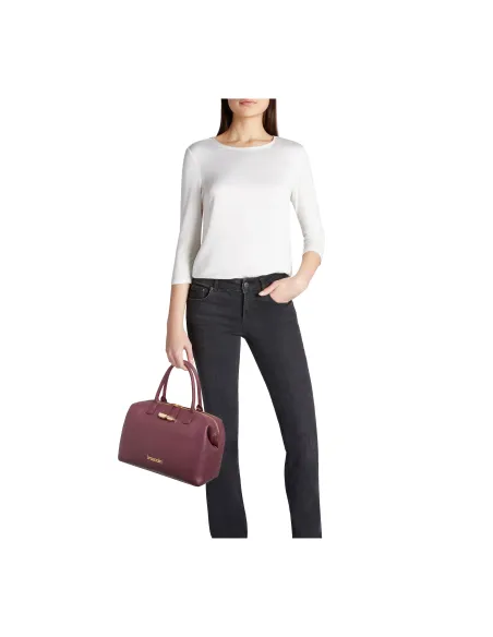 Braccialini Sara Leather Bowler Bag, Minimal Elegance, bordeaux