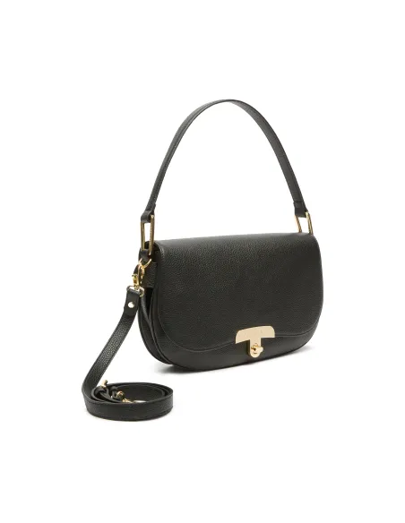 Braccialini Michelle Leather Shoulder Bag, Gold Clasp & Elegant Design, black