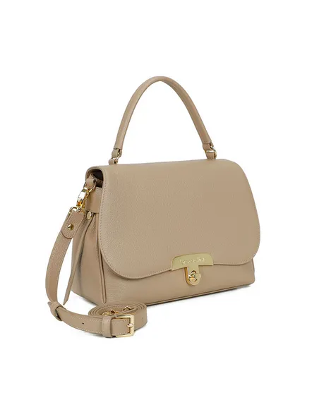 Braccialini Michelle Leather Handbag,Gold Clasp & Minimal Elegance, taupe