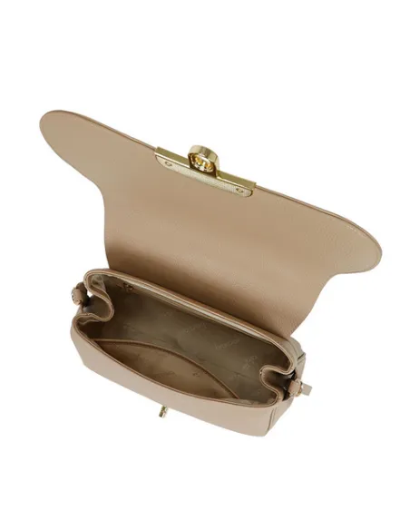 Braccialini Michelle Leather Handbag,Gold Clasp & Minimal Elegance, taupe