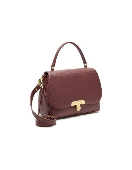Braccialini Michelle Leather Handbag,Gold Clasp & Minimal Elegance, bordeaux